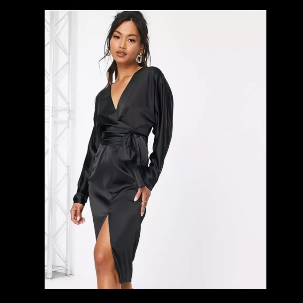 NWT - ASOS black satin midi dress